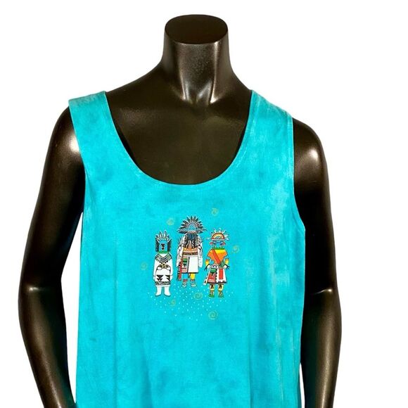 Boho Turquoise Tribal Maxi Sun Dress 100% Cotton Scoop Neck Womens Size Large - Picture 2 of 5